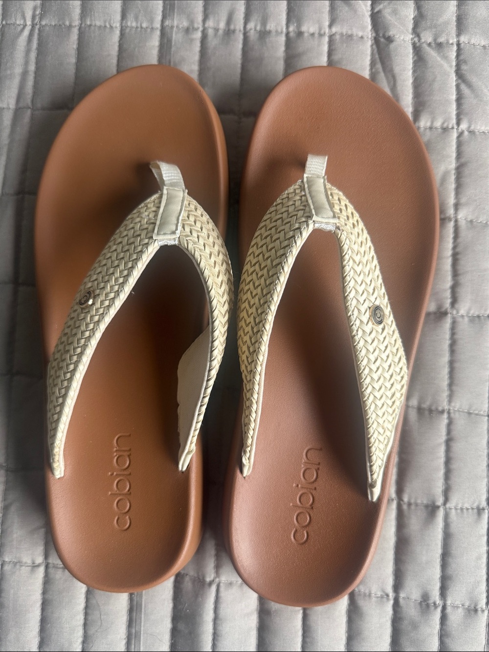 Cobian Brown Footbed Sandals with Cream Woven Straps